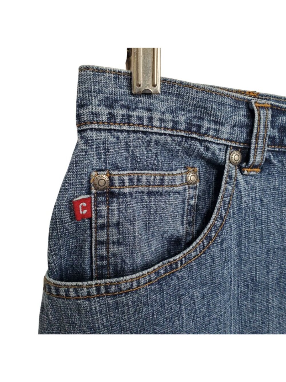 Chicos Denim 2 Size L Skirt Denim Blue Jean Mid Rise Stretch Crosshatch Casual - Picture 5 of 10